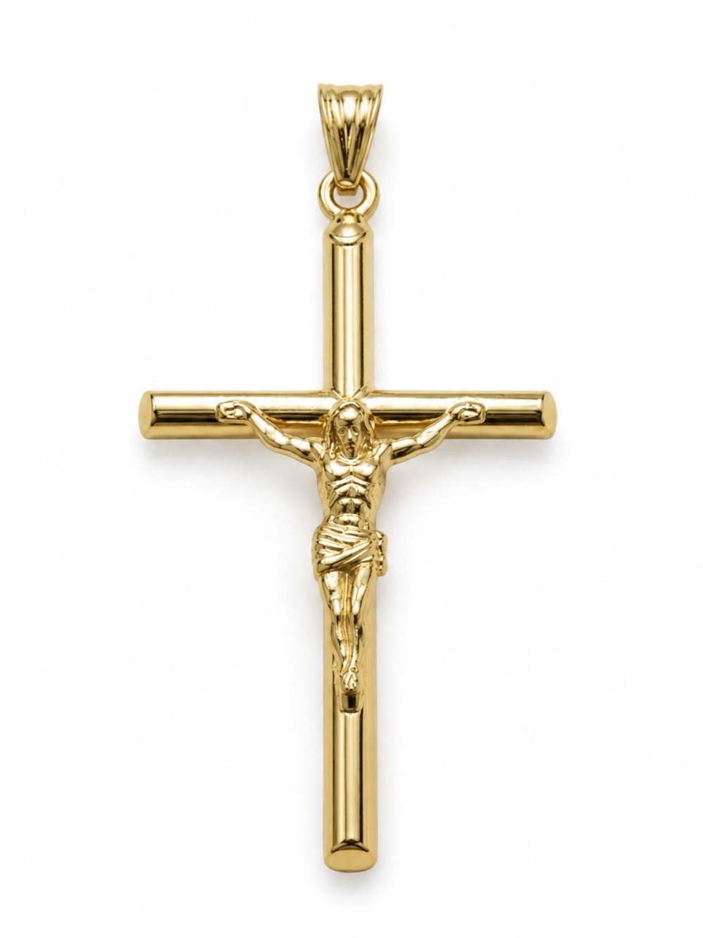 10K Real Yellow Gold Cross Jesus Christ Pendant 2.25"